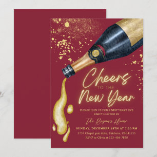 Elegant Red Cheers The To New Year Holiday Party Invitation