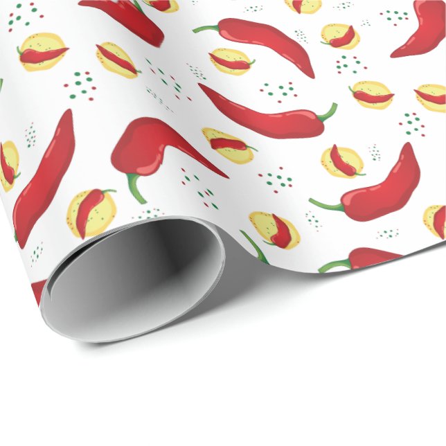 Elegant Red Chile Pattern Wrapping Paper (Roll Corner)