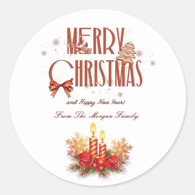 Elegant Red  Christmas Candles Merry Christmas Classic Round Sticker (Front)