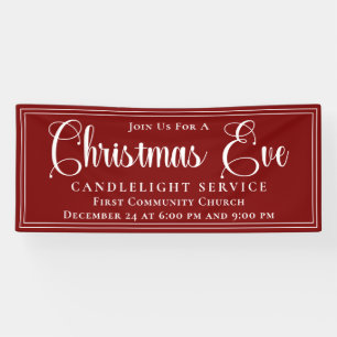 Elegant Red Christmas Eve Candlelight Service Banner