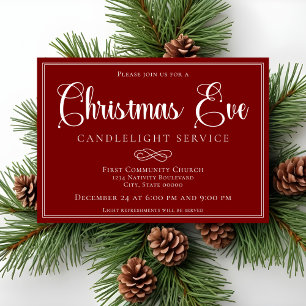 Elegant Red Christmas Eve Candlelight Service Invitation
