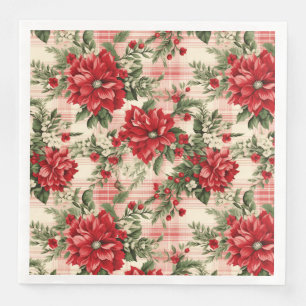 Elegant Red Christmas Floral Pattern  Napkin
