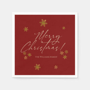 Elegant Red Christmas Gold Snowflakes Napkin