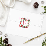 Elegant Red Christmas Greenery Monogram Wreath Square Sticker<br><div class="desc">Holiday sticker design features a beautiful Christmas foliage watercolor wreath design with green leaves and red berries frames your rich red monogram initial / letter.</div>