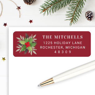Elegant Red Christmas Greenery Return Address