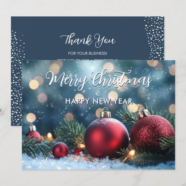 Elegant Red Christmas Ornaments Business Holiday Card (Front/Back)