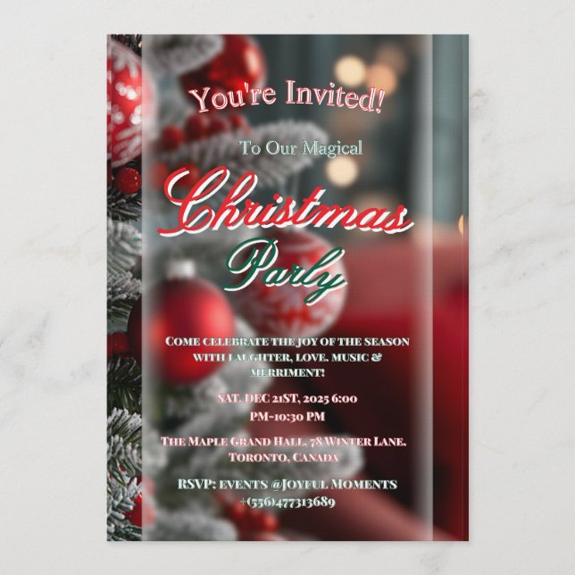 Elegant Red Christmas Party Invitation (Front)