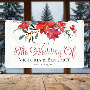 Elegant Red Christmas Poinsettia Floral Wedding Banner