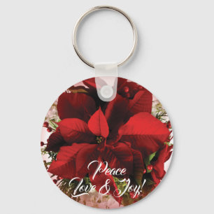 Elegant Red Christmas Poinsettia Keychain