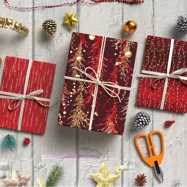 Elegant Red Christmas set of 3 Wrapping Paper Sheet (Elegant Red Christmas set of 3 Wrapping Paper Sheet)