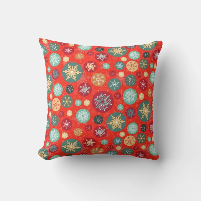 Elegant Red Christmas Snowflake Retro Pattern Throw Pillow (Front)