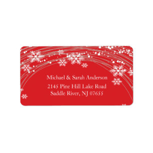 Elegant Red Christmas Snowflakes Address Label