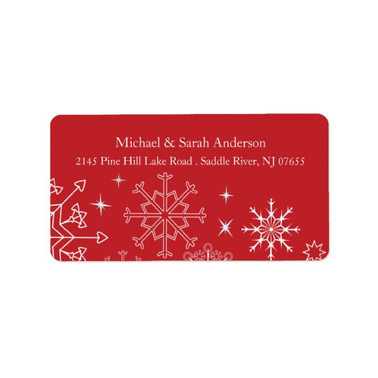 Elegant Red Christmas Snowflakes Address Label