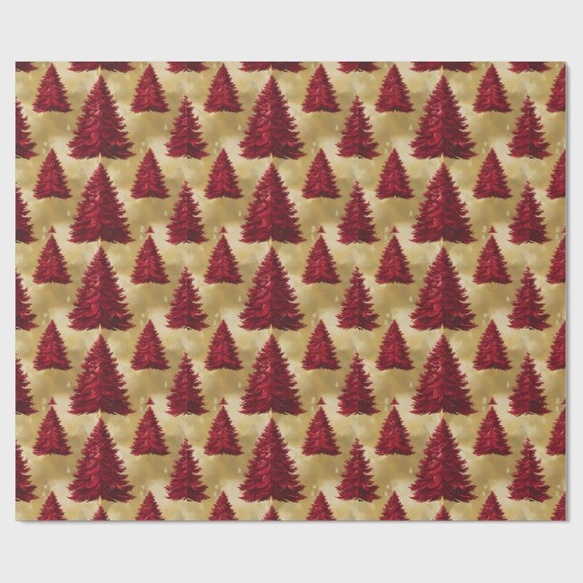 Elegant Red Christmas tree Gold  merry Xmas Patter Wrapping Paper (Flat)