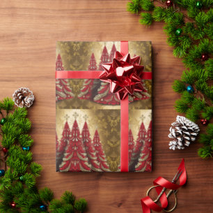 Elegant Red Christmas tree Gold merry Xmas Pattern Wrapping Paper