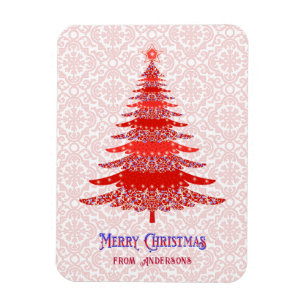Elegant Red Christmas Tree Personalized Snowflake Magnet