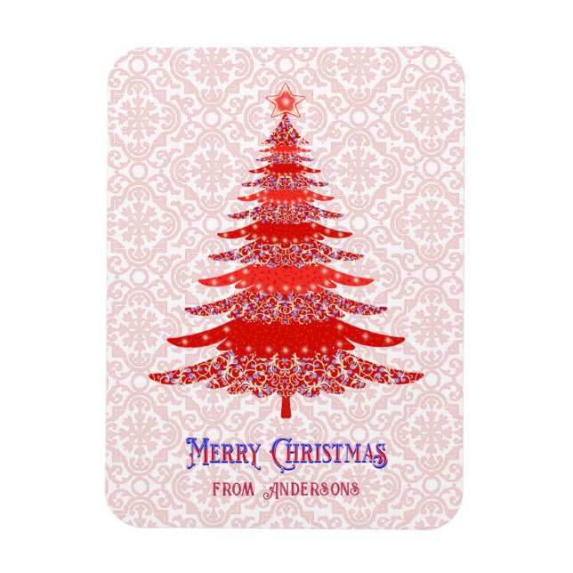 Elegant Red Christmas Tree Personalized Snowflake  Magnet (Vertical)