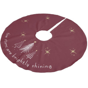 Elegant Red Christmas Tree Skirt with Gold Stars