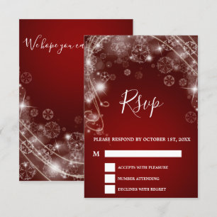 Elegant Red Christmas Winter Wedding RSVP Card