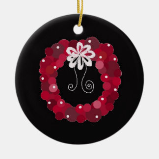 Elegant Red Christmas Wreath Ceramic Ornament