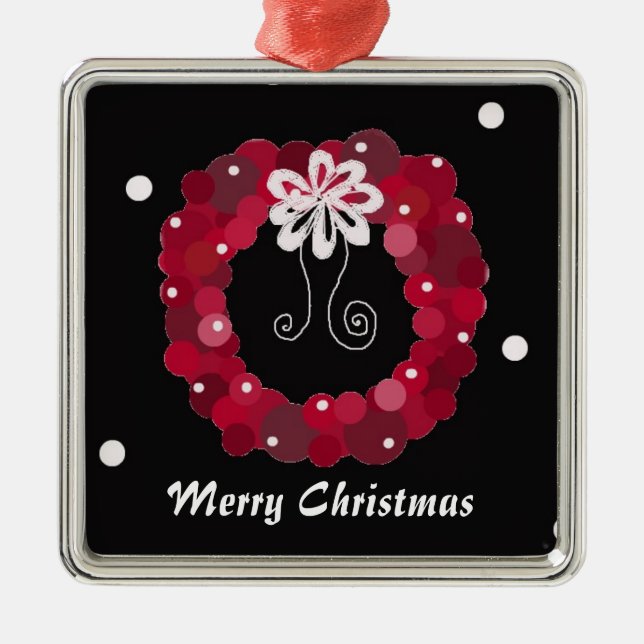 Elegant Red Christmas Wreath Metal Ornament (Front)