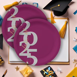 Elegant Red Class of 2025 Graduation Party Paper Plate