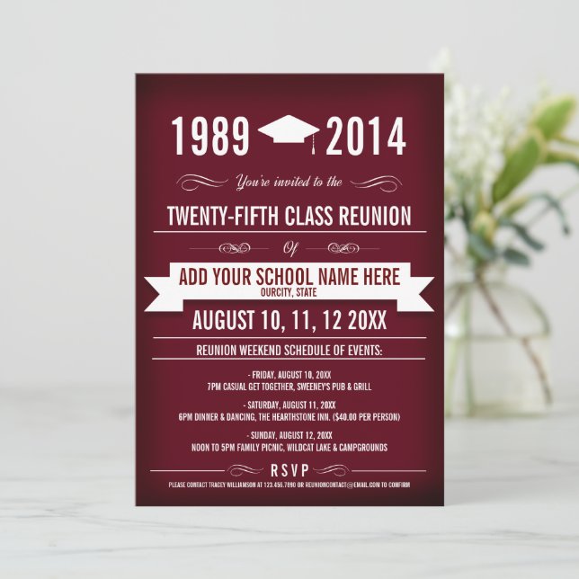 Elegant Red Class Reunion Invitations (Standing Front)