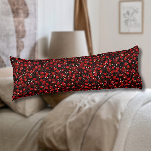 Elegant Red Confetti on Black Glitter Style Body Pillow