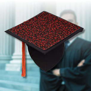 Elegant Red Confetti on Black Glitter Style Graduation Cap Topper