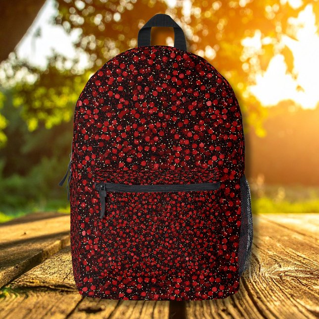 Elegant Red Confetti on Black Glitter Style Printed Backpack (Creator Uploaded)