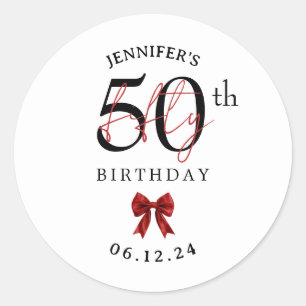 Elegant Red Coquette Bow 50th Birthday Party Classic Round Sticker
