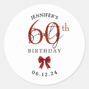 Elegant Red Coquette Bow 60th Birthday Party Classic Round Sticker