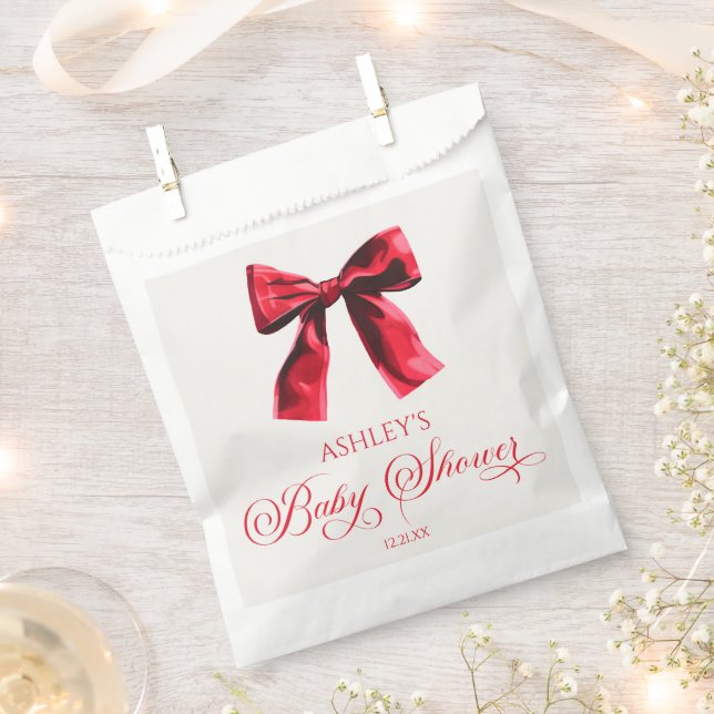 Elegant Red Coquette Bow Baby Shower Favour Bag (Clipped)
