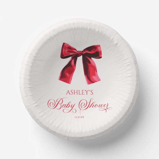 Elegant Red Coquette Bow Baby Shower Paper Plate (Front)