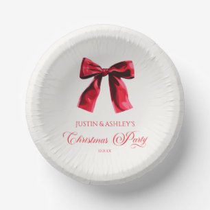 Elegant Red Coquette Bow Christmas Party Paper Plate
