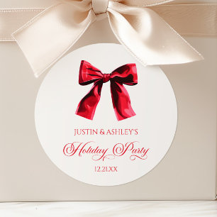 Elegant Red Coquette Bow Holiday Party Classic Round Sticker