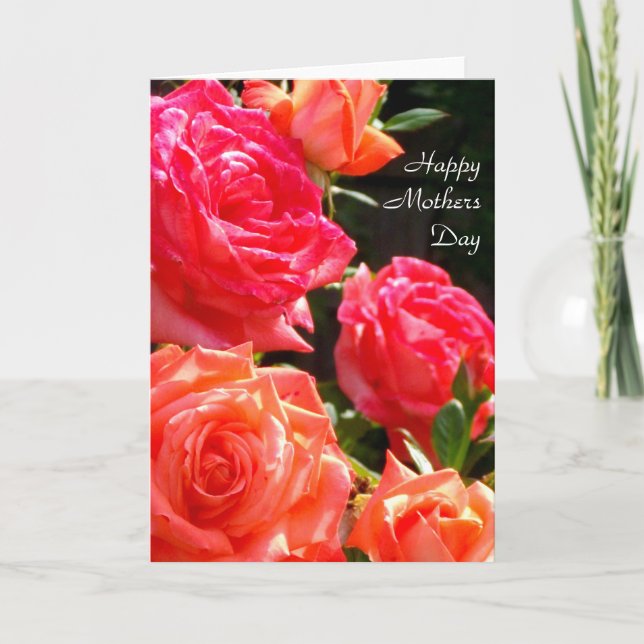 Elegant red coral orange roses card (Front)