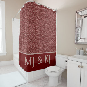 ELEGANT RED CREAM MONOGRAM INITIALS LEAF PATTERN 