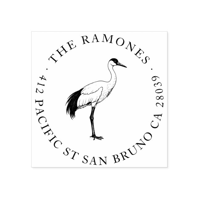 Elegant Red Crowned Crane Family Return Address Rubber Stamp (Imprint)