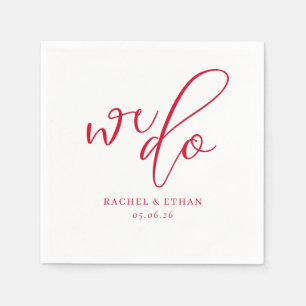 Elegant Red Cursive Wedding Invitation Napkin
