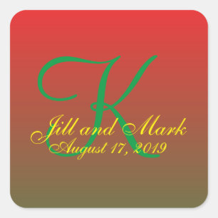 Elegant Red Custom Budget Monogram Wedding Square Sticker