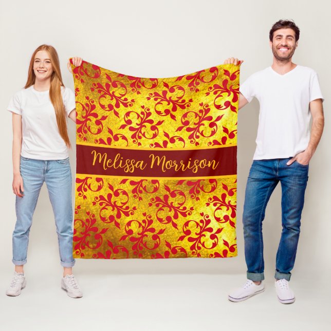Elegant Red Damask and Gold Texture  Fleece Blanket (In Situ)
