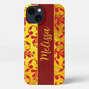 Elegant Red Damask and Gold Texture Iphone Case