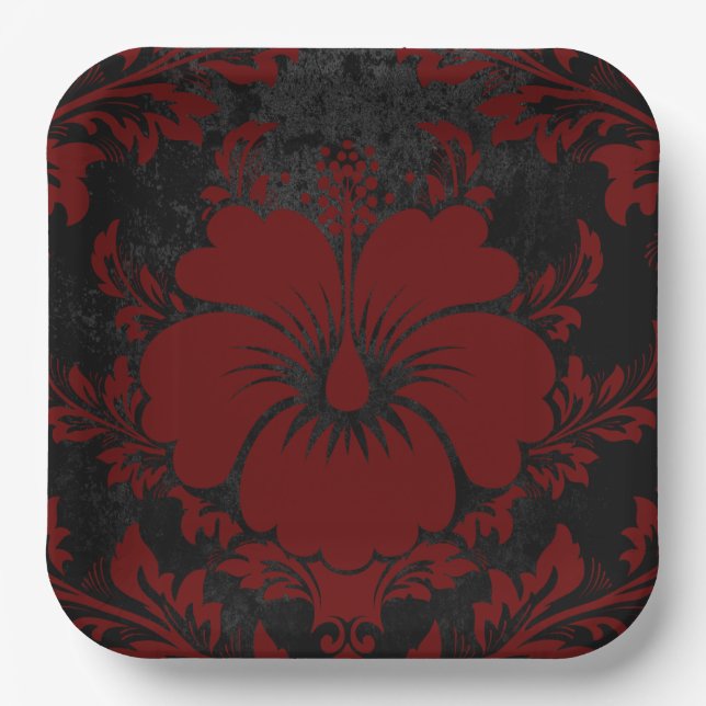 Elegant red damask Christmas custom Paper Plates (Front)