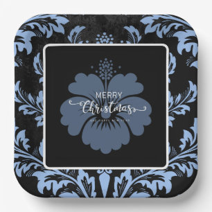 Elegant red damask Christmas custom Paper Plates