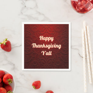Elegant Red Damask Happy Thanksgiving Y'all Napkin