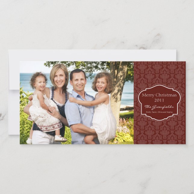 Elegant Red Damask Photo card (Front)