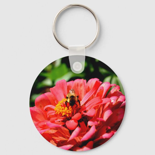 Elegant red deep pink flora cute bumblebee keychain (Front)