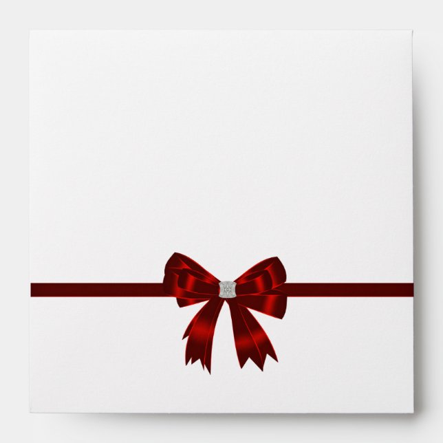 Elegant Red Diamond Bow Invitation Envelope Red (Front)