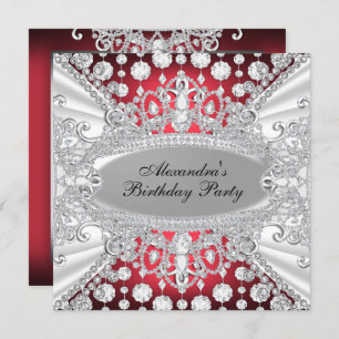 Elegant Red Diamond Jewel Birthday Party Invite